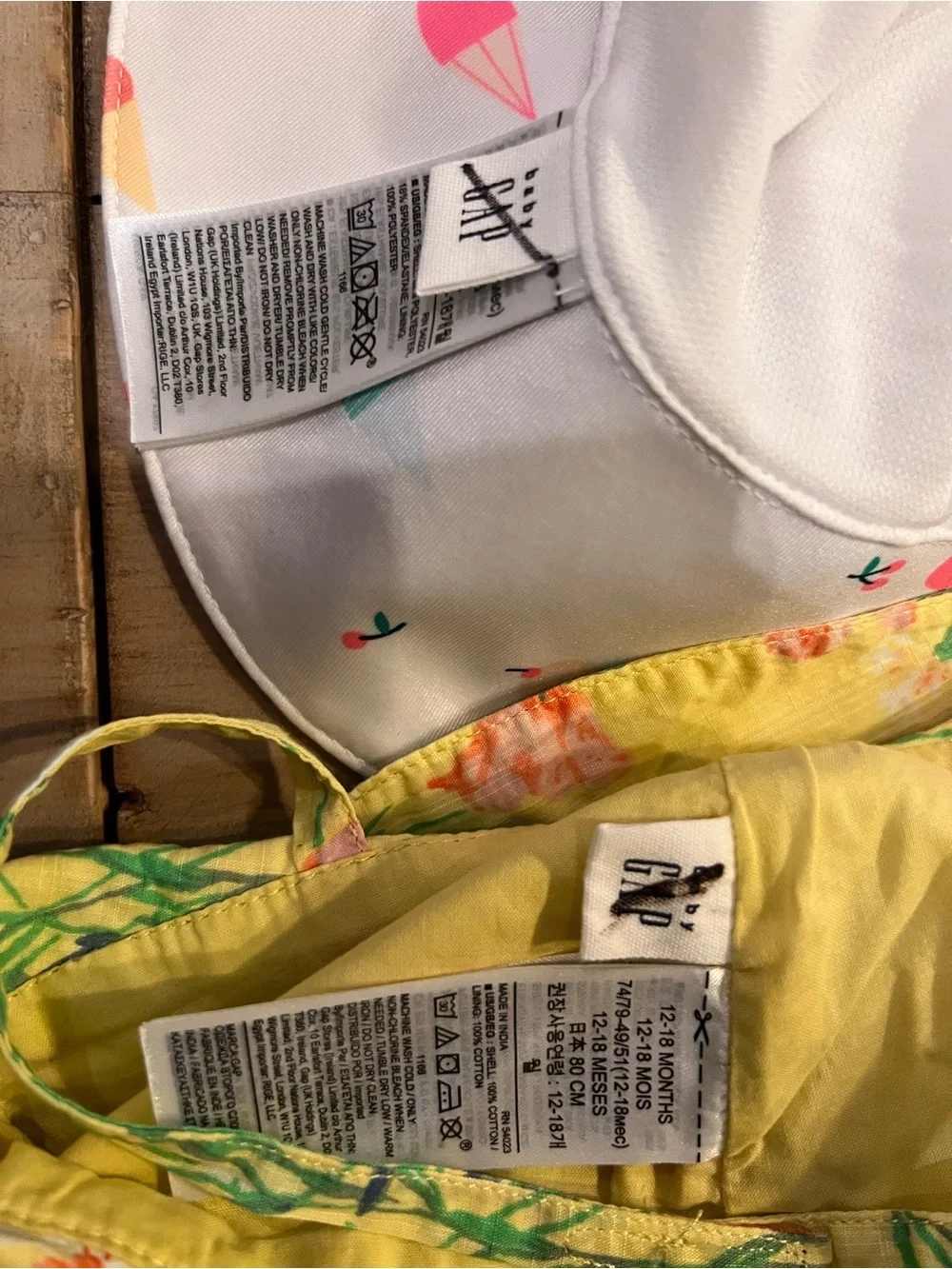 Kids White Sun Hat with Pastel Ice Cream Print and Yellow Floral Print 12-18
